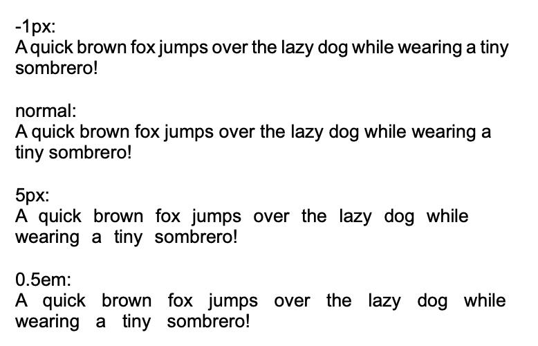 Word spacing example